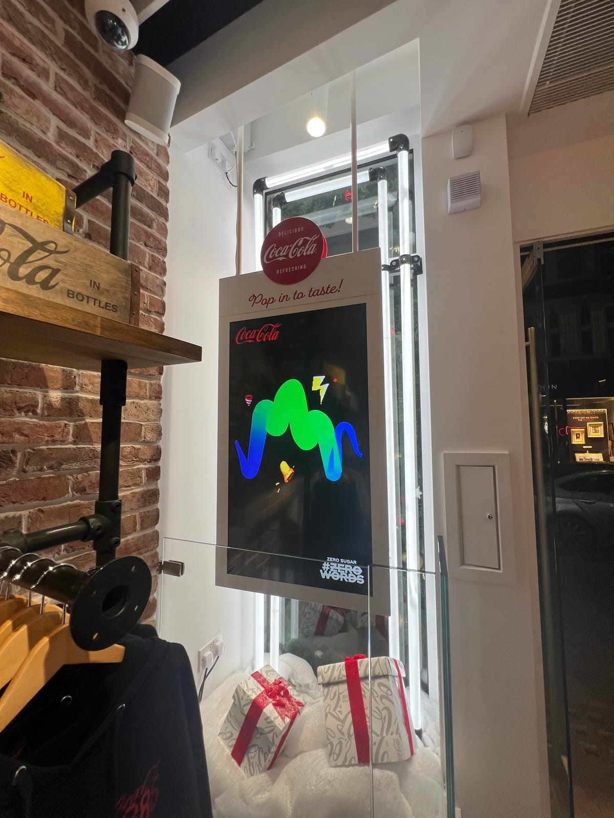 A generated artwork on screen in the shop window